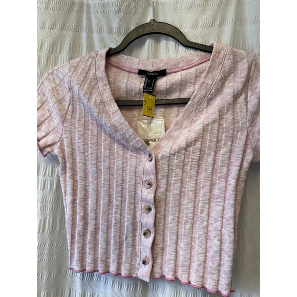 Forever 21 purple‎ Ribbed Button Front Crop Top Sz Small knit button school city - Picture 2 of 7